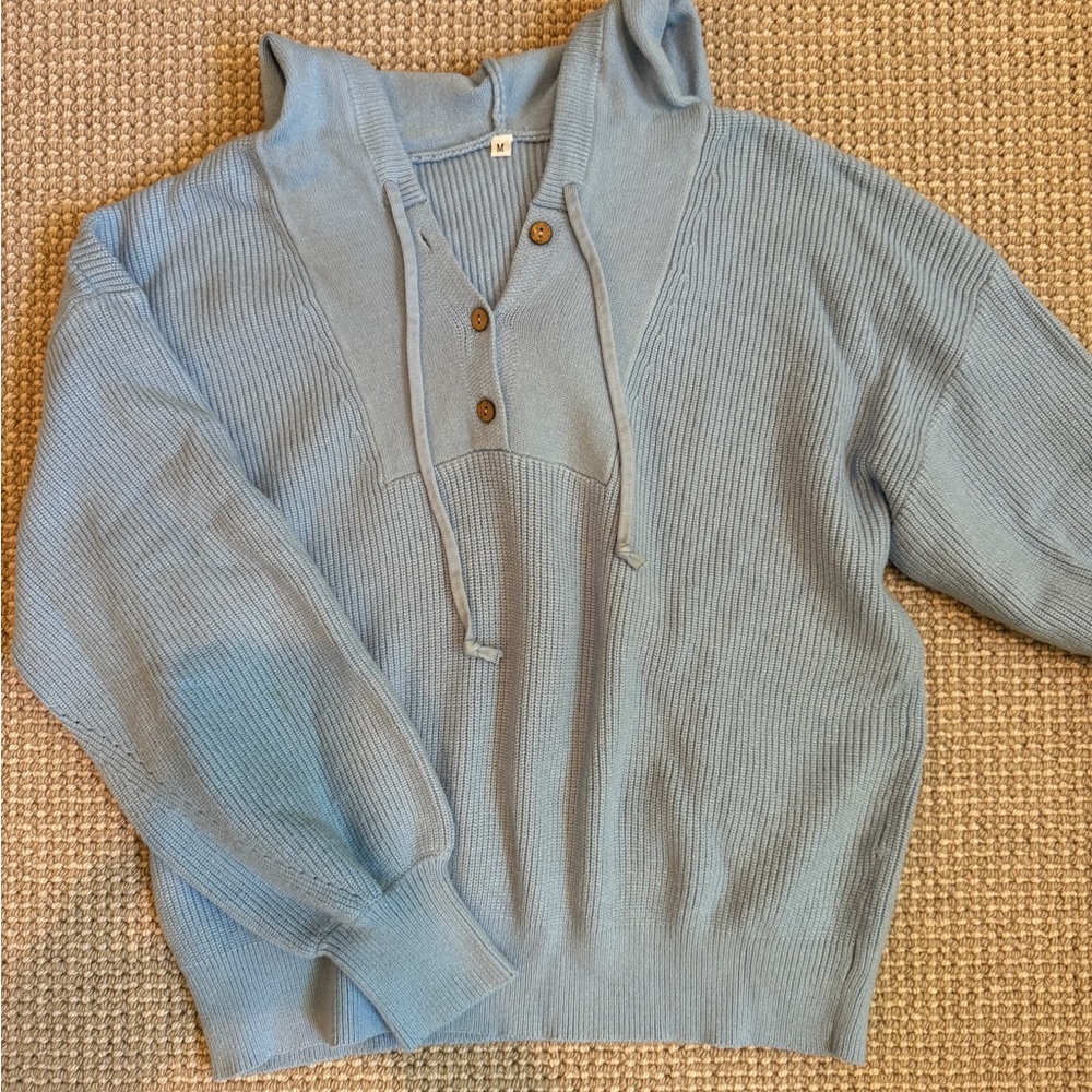 Light Blue Knit Quarter Button Sweater